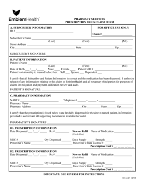 EmblemHealth Prescription Drug Claim Form