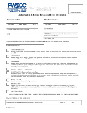 Authorization to Release Education Record Information