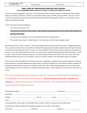East Lake Pet Orphanage Adoption Application