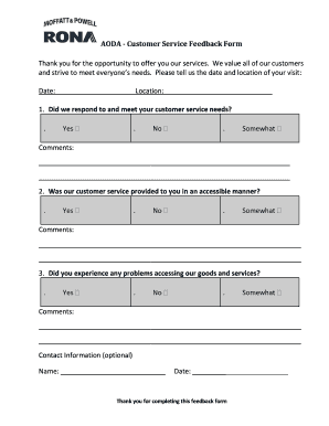 AODA Customer Service Feedback Form