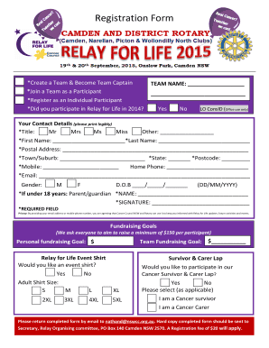 Relay for Life Registration Form