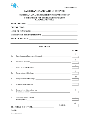 Caribbean Studies Research Project Cover Sheet