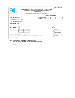 Caribbean Secondary Education Certificate Visual Arts Assessment Form