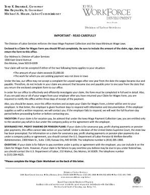 Iowa Wage Claim Form