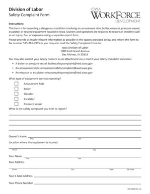 Iowa Safety Complaint Form