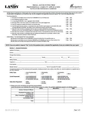 Small Accounting Firm Professional Liability Application