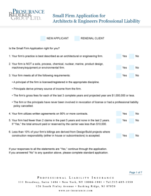 Small Firm Application for Architects & Engineers Professional Liability