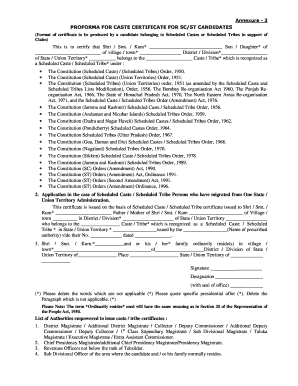Proforma for Caste Certificate for SC/ST Candidates