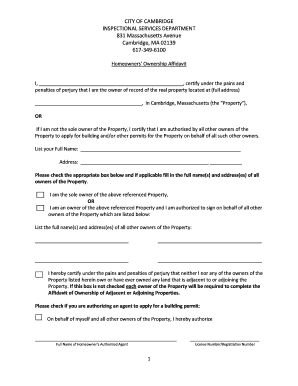 Cambridge Homeowner's Ownership Affidavit
