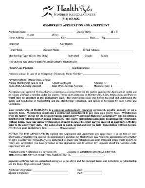 HealthStyles Membership Application and Agreement