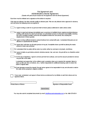 Pet Agreement Addendum to Rental Agreement