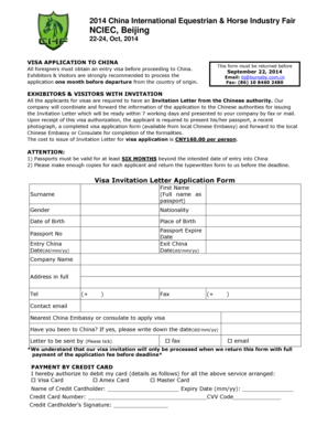 China Visa Invitation Letter Application Form