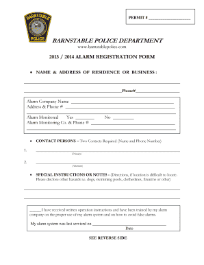 Barnstable Alarm Registration Form