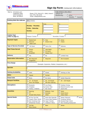 Restaurant Information Sign Up Form