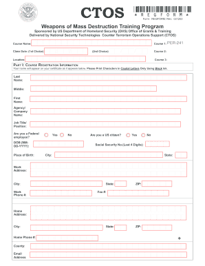 Weapons of Mass Destruction Training Program Registration Form