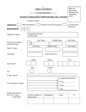 Amity University Student Enrollment Form