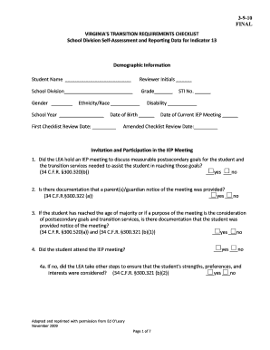 Virginia's Transition Requirements Checklist