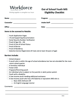 Out of School Youth Eligibility Checklist
