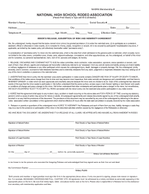 National High School Rodeo Association Minor Release Form