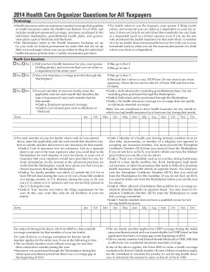2014 Health Care Organizer Questions for All Taxpayers