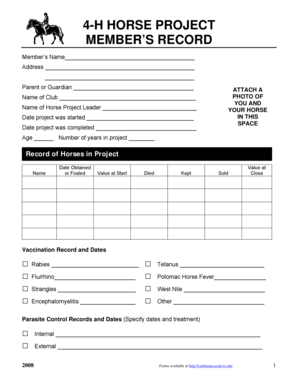 4-H Horse Project Member Record