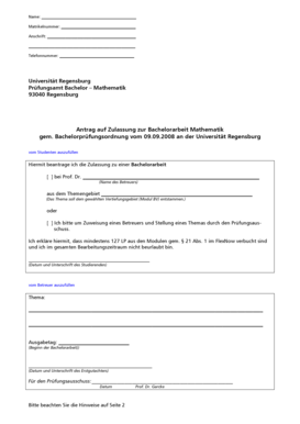 Antrag auf Zulassung zur Bachelorarbeit - Universit t Regensburg