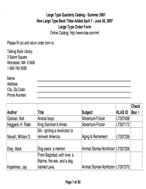 Large Type Book Order Form
