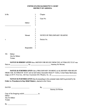 Notice of Preliminary Hearing for Relief from Automatic Stay