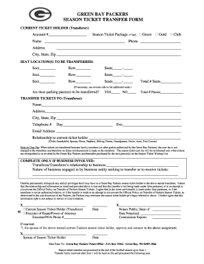 Green Bay Packers Season Ticket Transfer Form