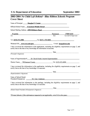 No Child Left Behind Blue Ribbon Schools Program Application