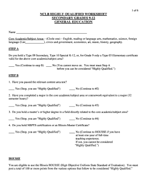 NCLB Highly Qualified Teacher Worksheet