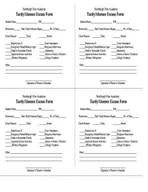 Newburgh Free Academy Tardy/Absence Excuse Form