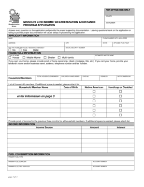 Missouri Low Income Weatherization Assistance Program Application