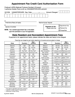 Appointment Fee Credit Card Authorization Form