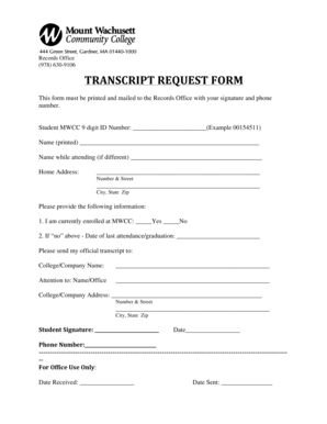 MWCC Transcript Request Form