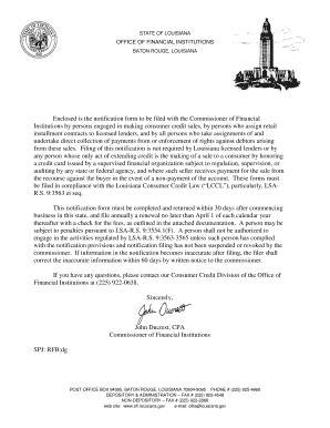 Louisiana Consumer Credit Notification Form