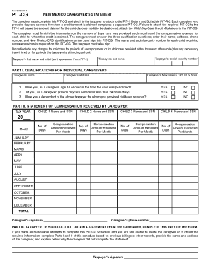 New Mexico Caregiver's Statement Form PIT-CG