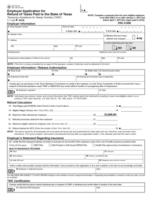 Texas Employer Application for Tax Refund