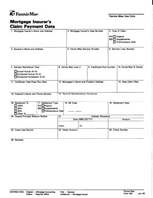 Mortgage Insurer's Claim Payment Form