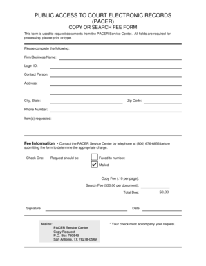 PACER Copy or Search Fee Form