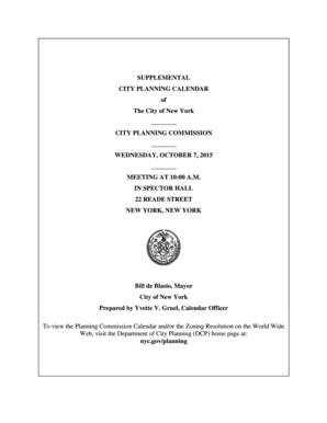 Supplemental City Planning Calendar - October 7, 2015. Commission Meeting - nyc