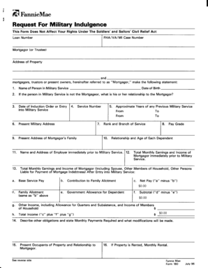Request for Military Indulgence Form