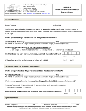 Printable fafsa form - 2015-2016 FAFSA Information Request Form - Southwestern ... - socc