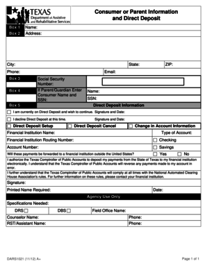 Texas Direct Deposit Authorization Form