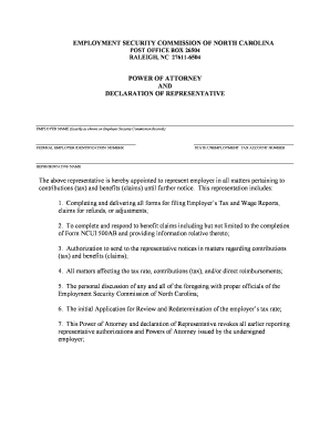 North Carolina Power of Attorney and Declaration of Representative