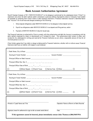 Bank Account Authorization Agreement
