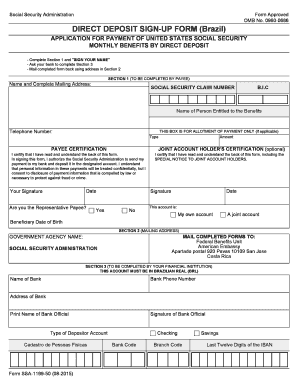 Woodforest direct deposit form - 09600686 DIRECT DEPOSIT SIGNUP FORM (Brazil) APPLICATION FOR PAYMENT OF UNITED STATES SOCIAL SECURITY MONTHLY BENEFITS BY DIRECT DEPOSIT Complete Section 1 and &quot - secure ssa