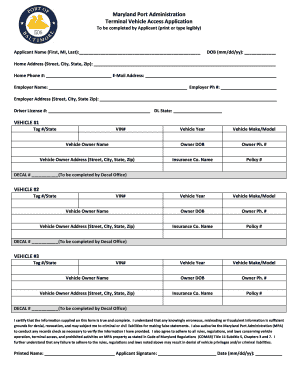 Maryland Port Administration Terminal Vehicle Access Application