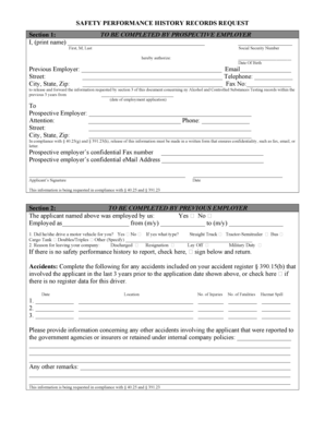 Safety Performance History Records Request