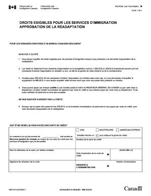 Formulaire de paiement des droits d'approbation de la réadaptation pour l'immigration au Canada